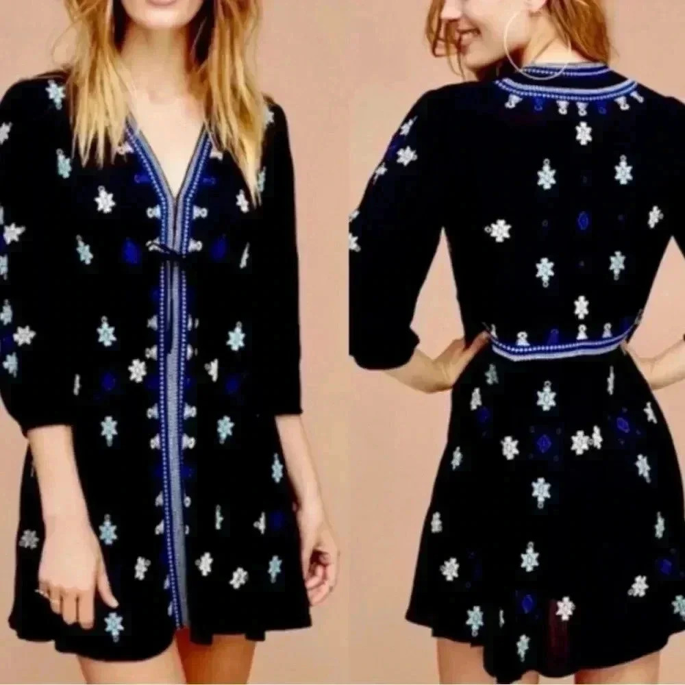 FREE PEOPLE stargazer embroidered mini‎ dress Sz XS